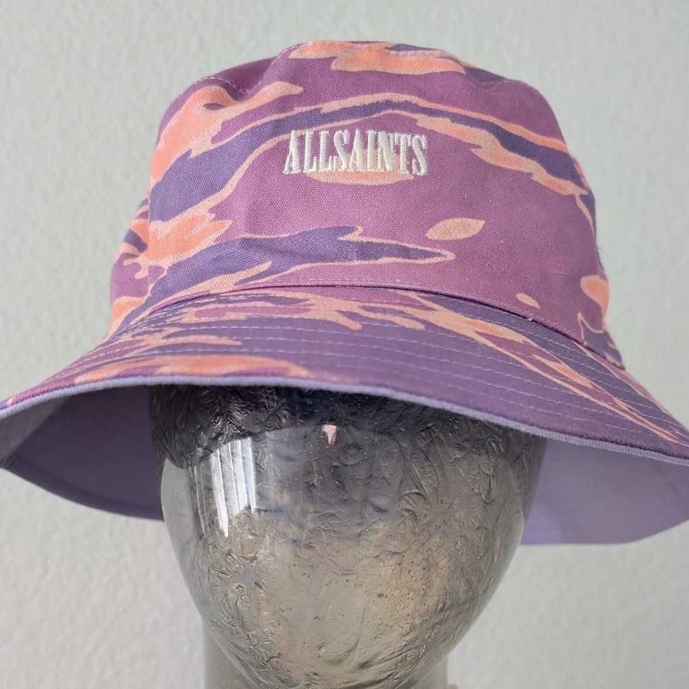 All Saints Solar Camp Embroidered Logo Cotton Canvas Bucket Hat One Size Nwt❤️